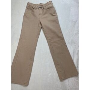 Christopher Blue Jeans Sz 4 Khaki Pants Straight Wide Leg Embellished‎ Stretch